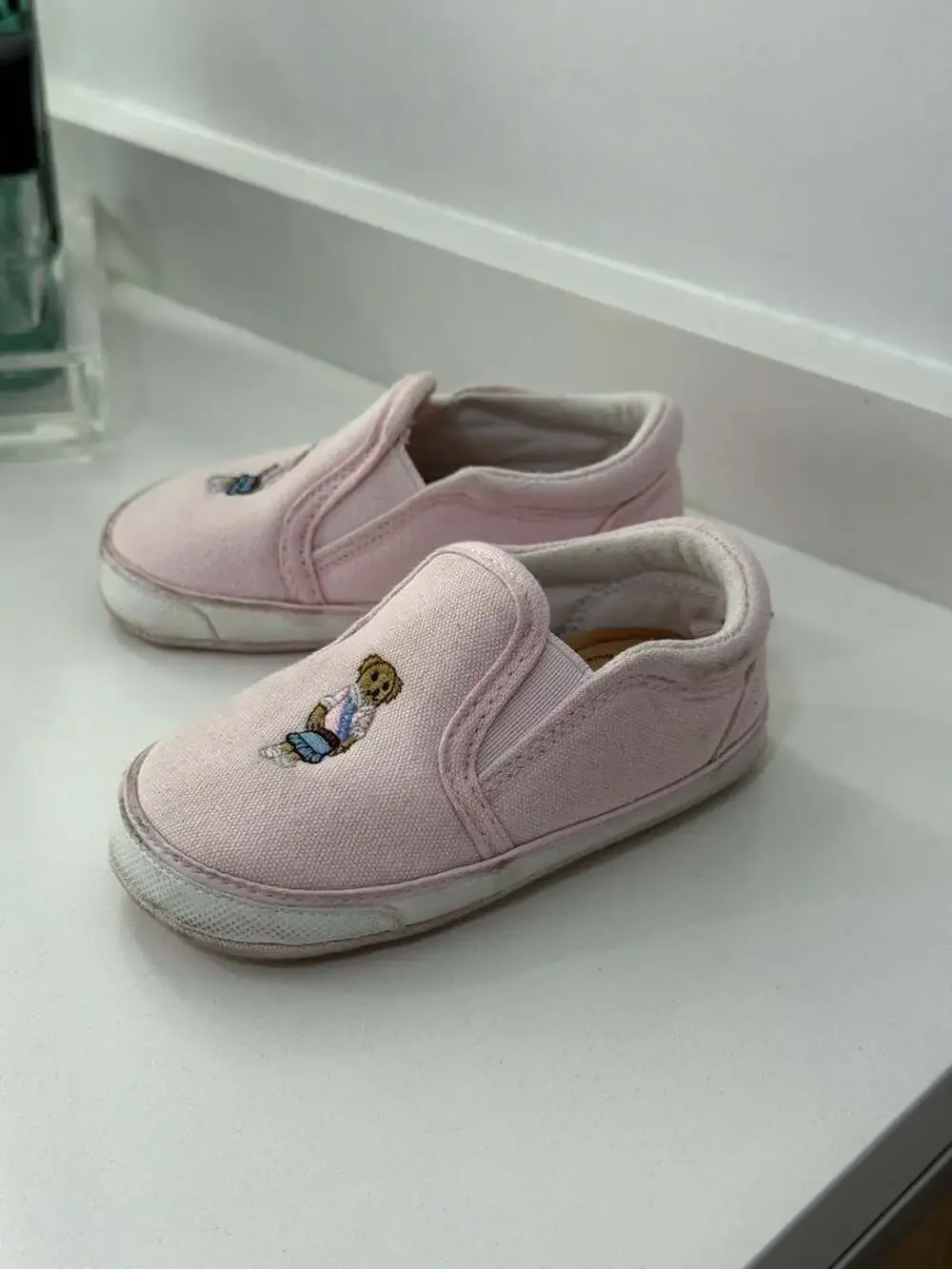 Polo Ralph Lauren Bear Pink Infant Slip-On Crib Shoes